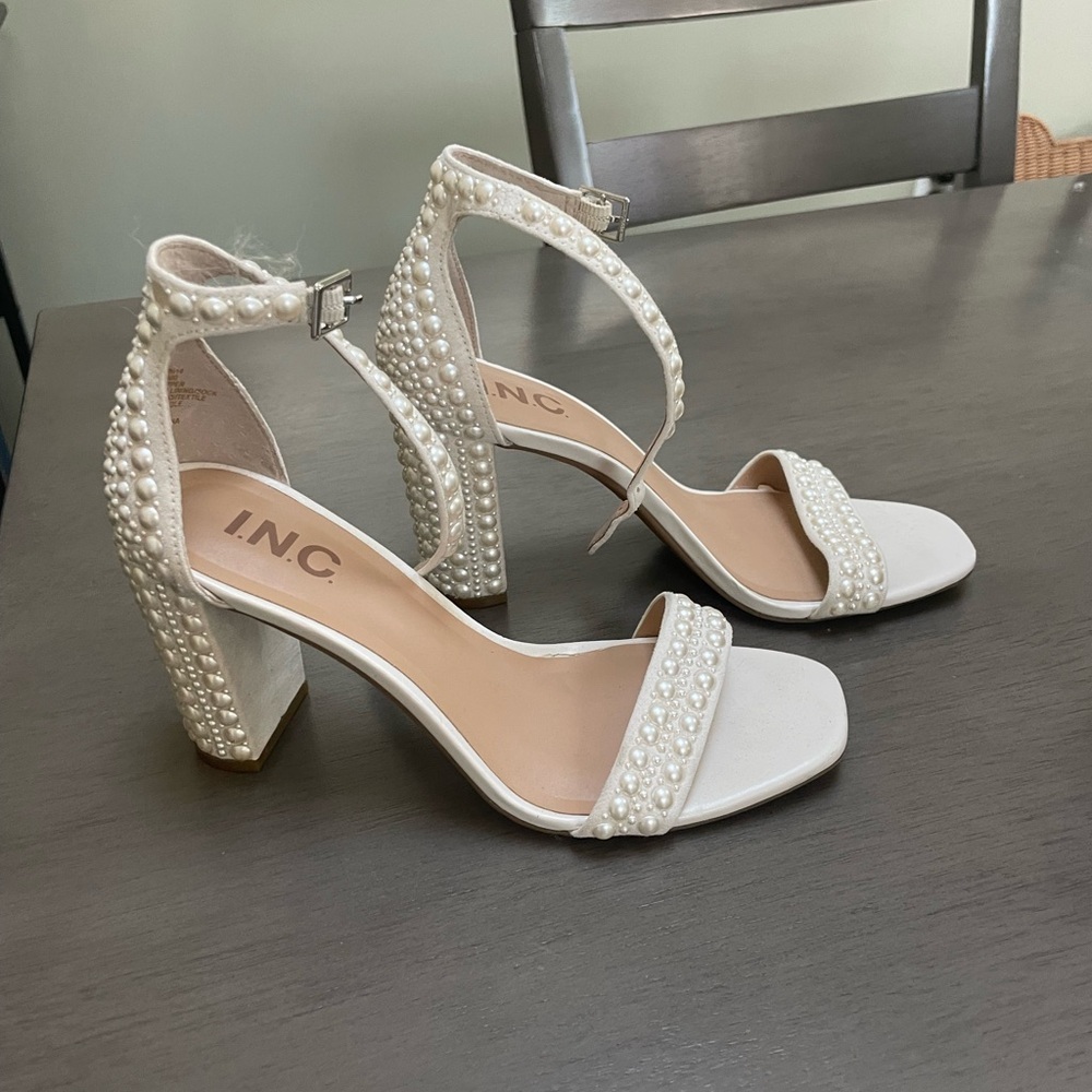 INC International Concepts Pearl Embellished Cream Heels